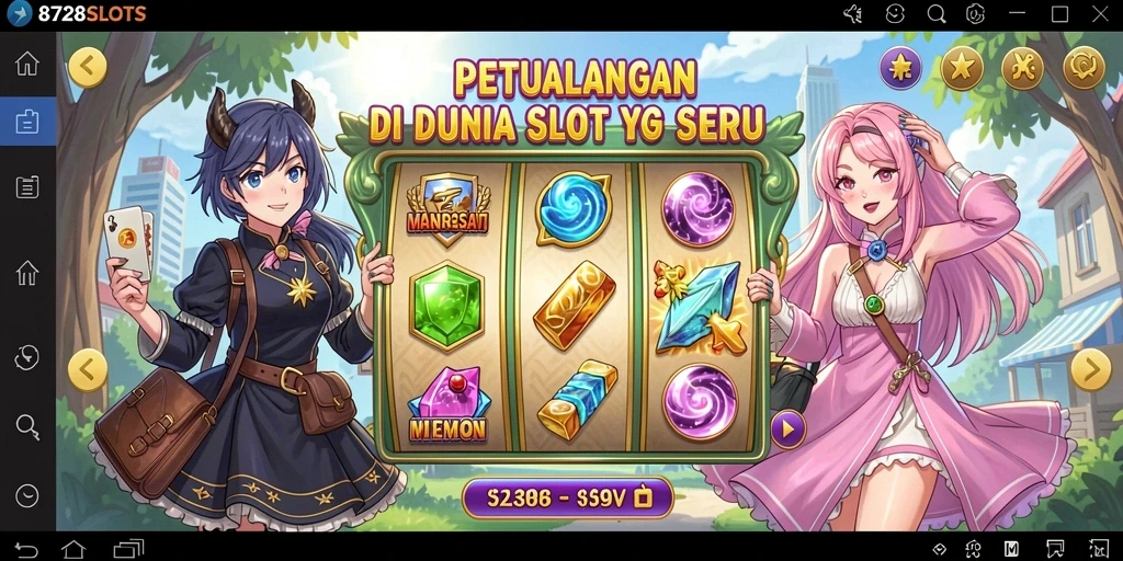 Gameplay 8728SLOTS menampilkan karakter anime yang imersif dan berwarna.