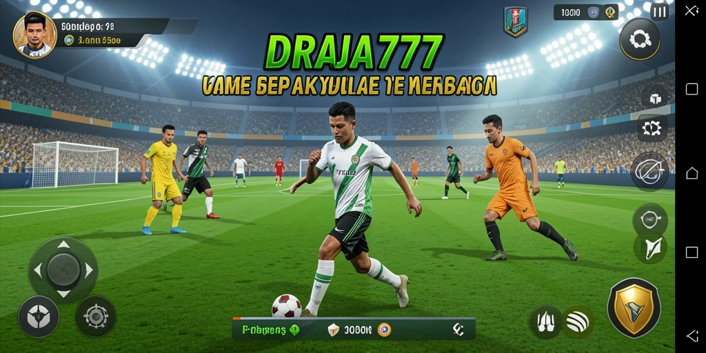Screenshot DRAJA777 menampilkan aksi seru dalam gameplay sepak bola.