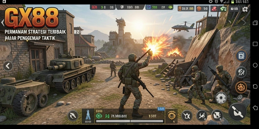 Tampilan gameplay GX88 dengan aksi strategi yang intens.