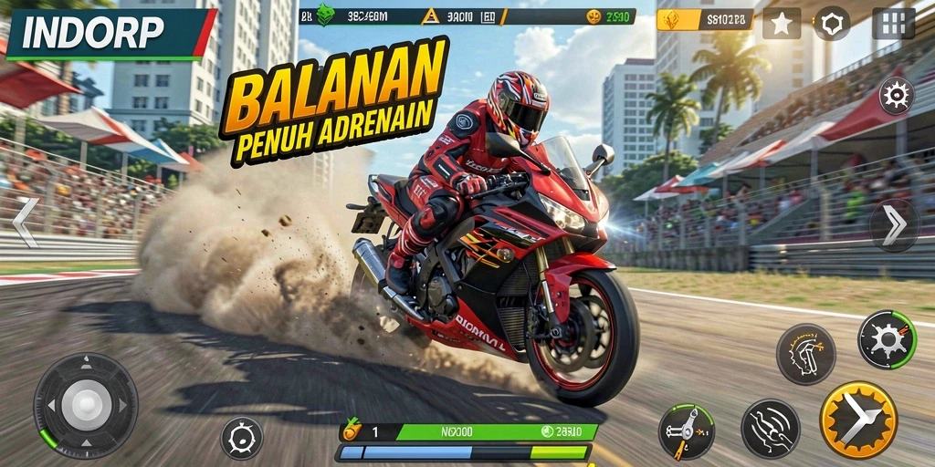 Tampilan menarik gameplay balap motor INDORP yang mendebarkan.