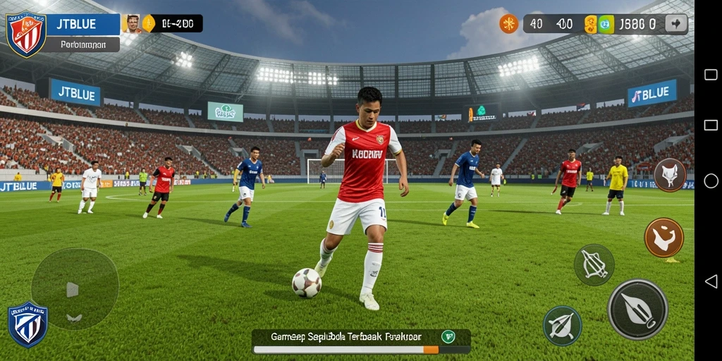 Tampilan gameplay JTBLUE yang menegangkan dan interaktif dalam dunia sepak bola.