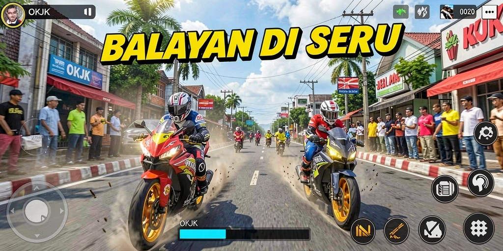 Tangkapan layar OKJK menampilkan aksi balapan mendebarkan.