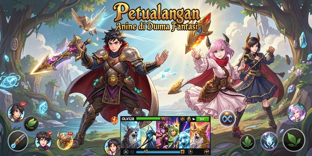 Tampilan gameplay OLX128 yang penuh aksi dan karakter anime.