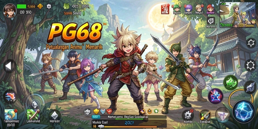 Tampilan gameplay seru PGG68 dengan karakter anime yang menarik.