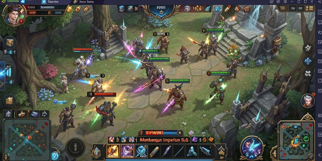 Screenshot menunjukkan pemain menyusun strategi dalam pertempuran SLG.