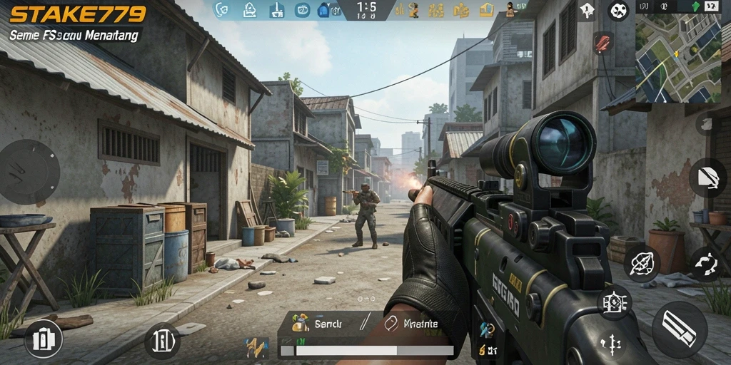 Screenshot utama STAKE779 menampilkan aksi seru dalam game FPS.