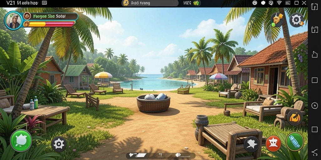 Screenshot utama V21 menampilkan gameplay yang ceria dan interaktif.