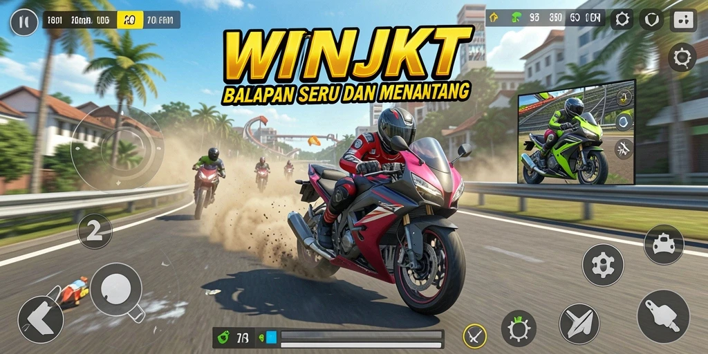 Tampilan gameplay balapan motor yang seru dan mendebarkan.